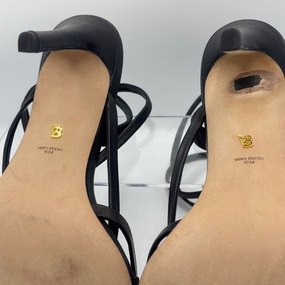 Veronica Beard Abriella Black Leather Strappy Sandals Ankle Wrap Square Toe 10 M - Picture 15 of 16